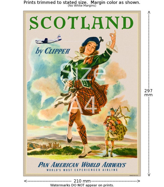 GLASGOW Scotland Pan American World Airways Vintage Travel Poster  Canvas Print  Ideal Gift For Her Him  Wall Decor