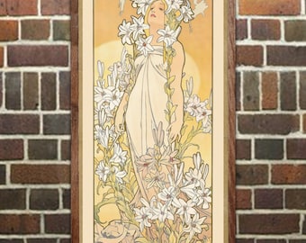 Mucha Art Nouveau Print: Lily, The Flowers Series, Bohemian Decor Wall Art