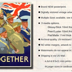 WWII British Recruiting Poster Together Vintage British World War II Propaganda Art Print, Home Office Decor, Wall Art WWII 193 image 3