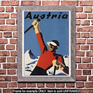 Travel Poster, Ski Austria, Vintage Print, Wall Art for Home or Office Decor