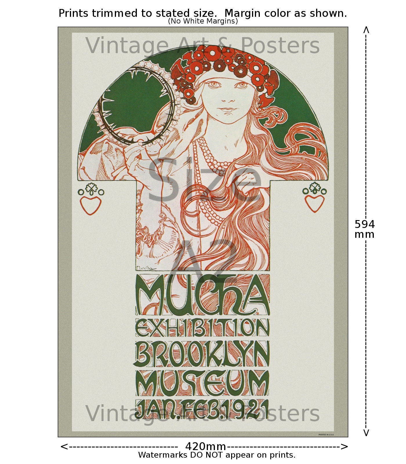 【額装セット】【DEATH NYC】Snoopy ×Alphonse Mucha Mucha Art Nouveau Print: 1921 Brooklyn Exhibition Poster, Bohemian