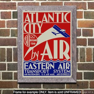 Travel Poster Atlantic City by Air, Eastern Airline, Vintage Advertisement Print, Wall Art for Home or Office Decort (565)