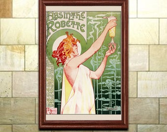 Impresión Art Nouveau, Absinthe Robette, Mucha, Privat-Livemont, cartel publicitario vintage, arte de pared para decoración del hogar u oficina