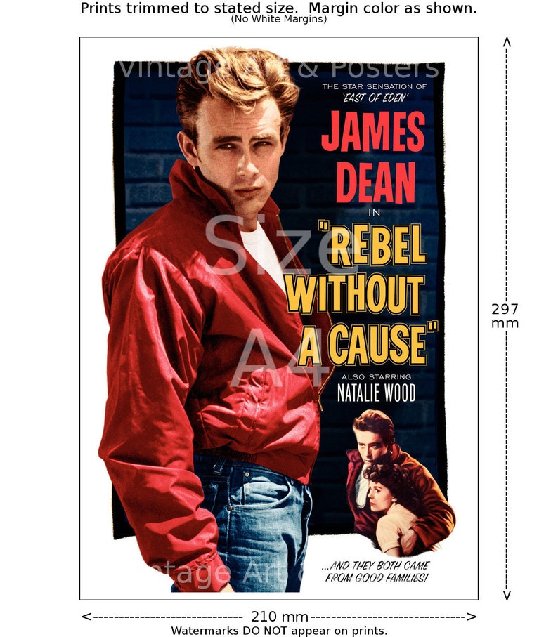 Movie Poster Rebel without A Cause Vintage Film Art Print, Lobby Card, Media Movie Room Home Office Decor, Wall Art 479 A1 (841x594mm)