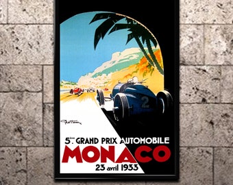 Monaco Grand Prix Poster Vintage 1933 Art Print Racing Poster, Wall Art for Home or Office Decor (156)