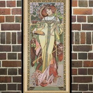 Lámina Art Nouveau Mucha Autumn de la serie The Seasons (1900), arte de pared vintage 'boho' para decoración del hogar o la oficina.