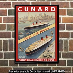 Travel Poster Cunard Lines Steamship Sea Travel Print, Wall Art for Home Office Decor (622)