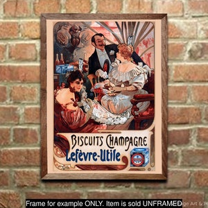Mucha Art Nouveau Print: Biscuits Champagne Lefevre, Bohemian Wall Decor