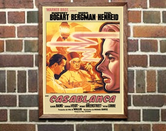 Casablanca Movie Poster Bogart, Bergman, Vintage Film Art Print, Lobby Card for Movie Media Room Home Office Decor Wall Art (576)