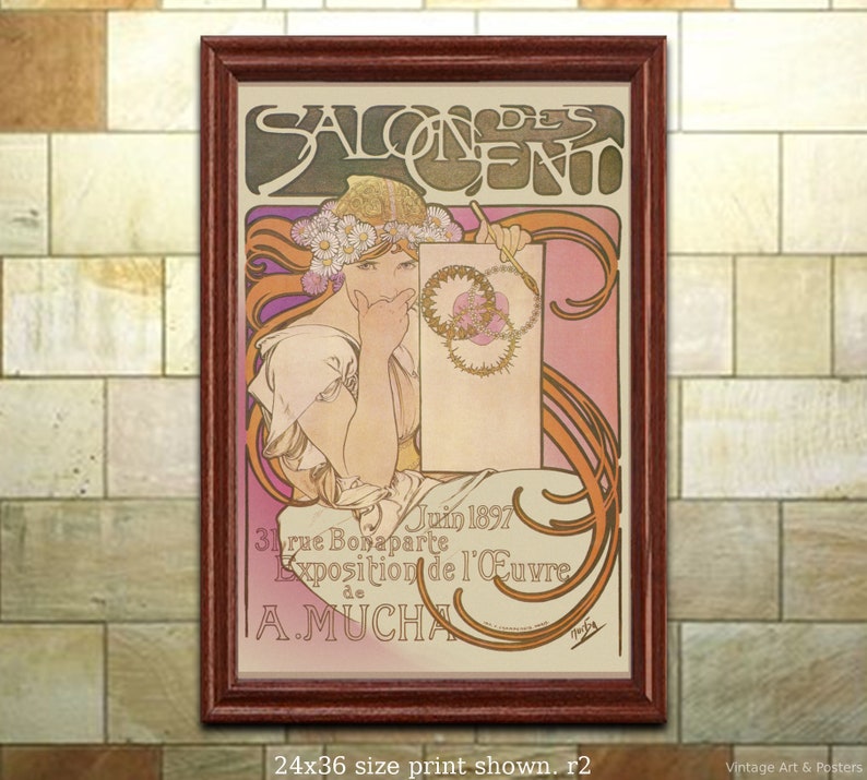 Mucha Salon Des Cent Nouveau Advert Large Wall Art Print 18X24 In