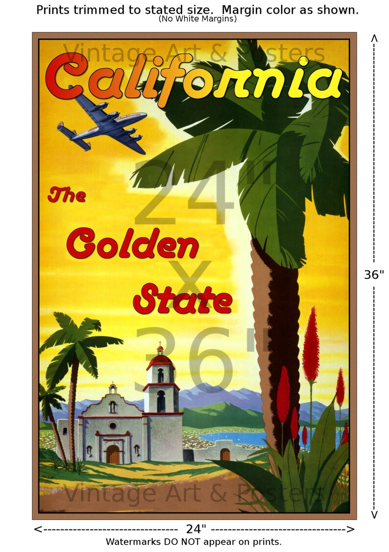 Vintage Style Travel Poster California The Golden State Home Etsy