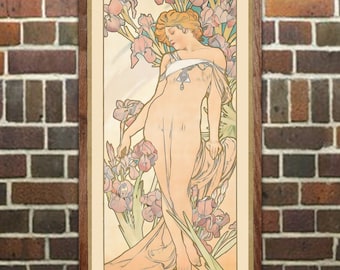 Mucha Art Nouveau Print: Iris, The Flowers Series, Bohemian Decor