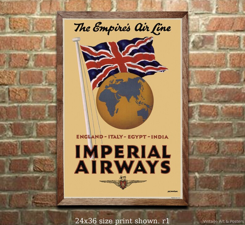Vintage Travel Poster Print Imperial Airways 6 Airline Etsy