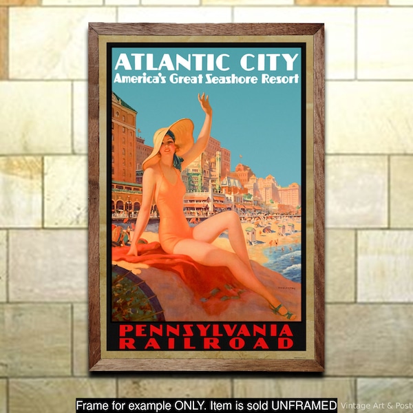 Penn RR Railroad Travel Poster, Atlantic City 11"x17" matte finish OVERSTOCK ITEM