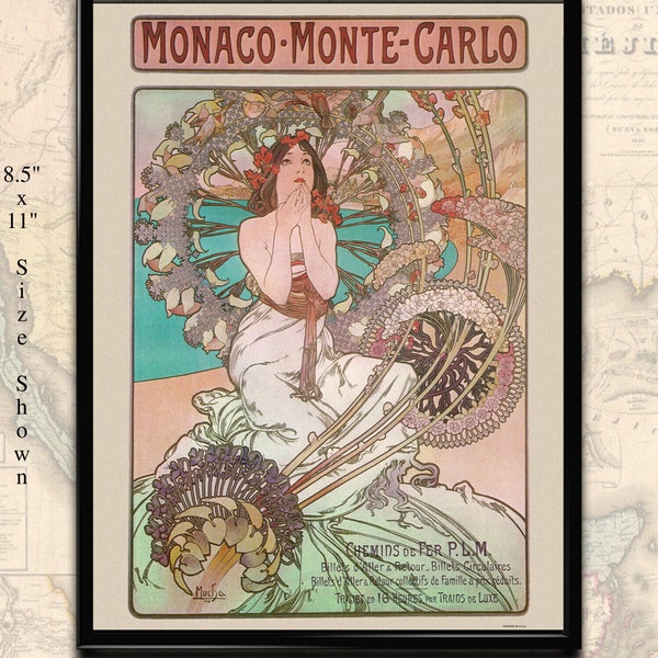 Printable Art Nouveau Print, Mucha Monaco Monte Carlo 1897, Vintage Advertisement Art, Digital download for printing & framing at home