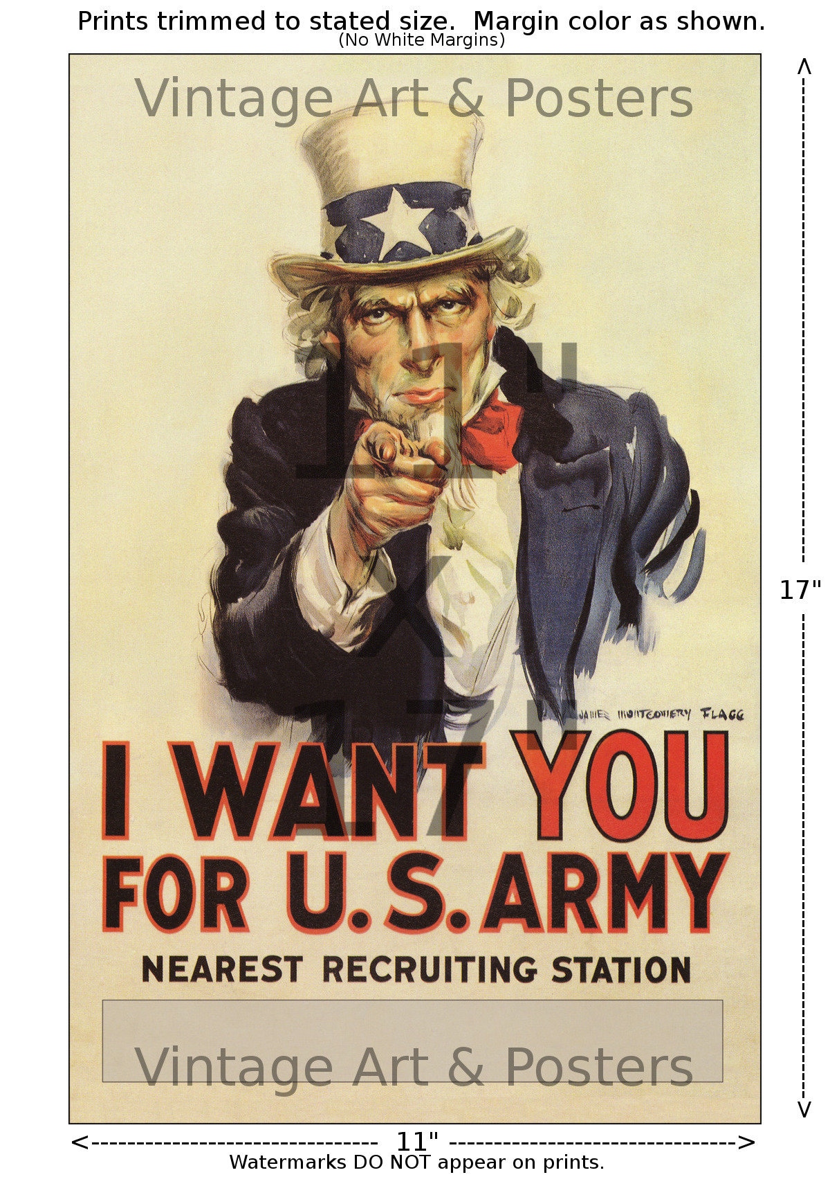 Uncle Sam I Want You Vintage WWI US Recruiting Poster | Etsy