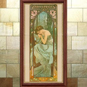Art Nouveau Print, Mucha, Night's Rest, Times of the Day Series, Vintage 'bohemian' wall art for home or office decor.