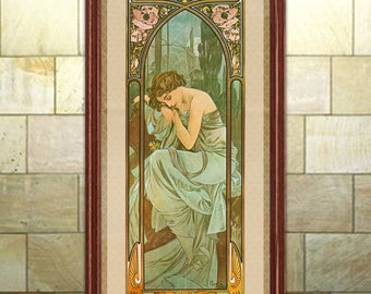 Art Nouveau Print, Mucha, Nachtrust, Times of the Day-serie, Vintage 'boho' muurkunst voor thuis of op kantoor.