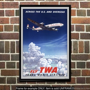 Airline Travel Poster/Print TWA Across the USA & Overseas Vintage Wall Art for Home Office Decor