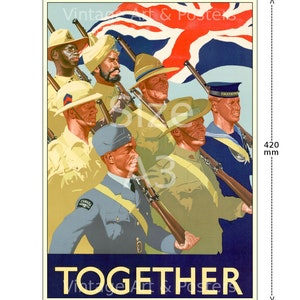 WWII British Recruiting Poster Together Vintage British World War II Propaganda Art Print, Home Office Decor, Wall Art WWII 193 A3 (420x297mm)