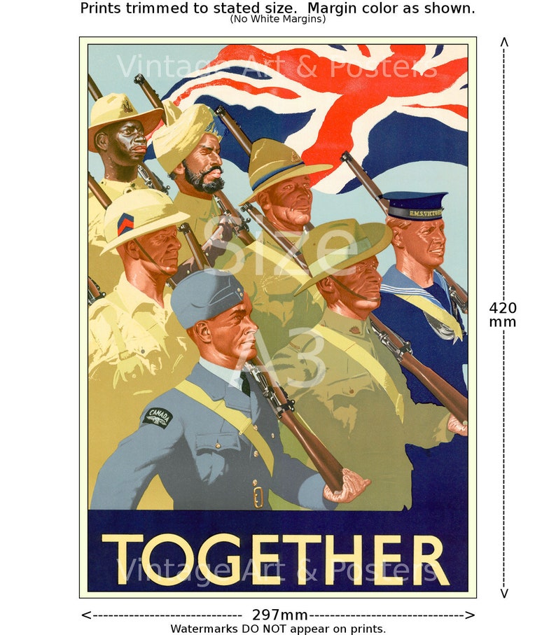 WWII British Recruiting Poster Together Vintage British World War II Propaganda Art Print, Home Office Decor, Wall Art WWII 193 A3 (420x297mm)