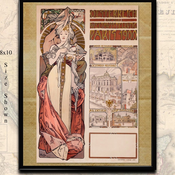 Printable Art Nouveau Osterreich, Alphonse Mucha, Vintage Art Nouveau Poster, Digita Download for printing at home.