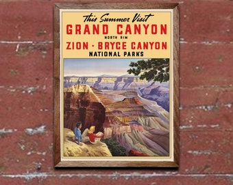 Travel Poster - Bryce Grand Zion Canyon National Parks - Vintage Travel Art Print, Home Office Decor, Wall Art (416)