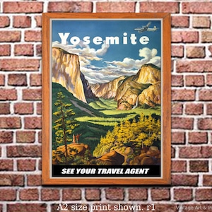 Airline Travel Poster Yosemite, Vintage Aviation Print, Wall Art for Home or Office Decor