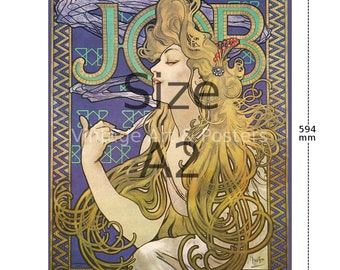 Art Nouveau Print Mucha Job Cigarette Papers 1896, Vintage