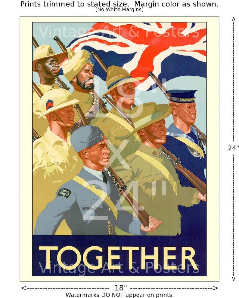 WWII British Recruiting Poster Together Vintage British World War II Propaganda Art Print, Home Office Decor, Wall Art WWII 193 18x24 inches