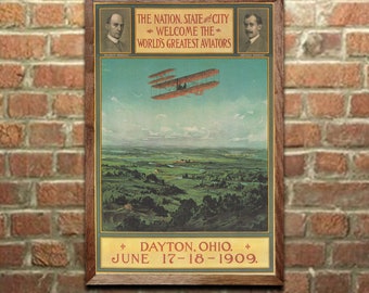 Wright Brothers Dayton Ohio 1909, Wright Flyer, Vintage Aviation Art Print Wall Art for Home Office Decor (667)