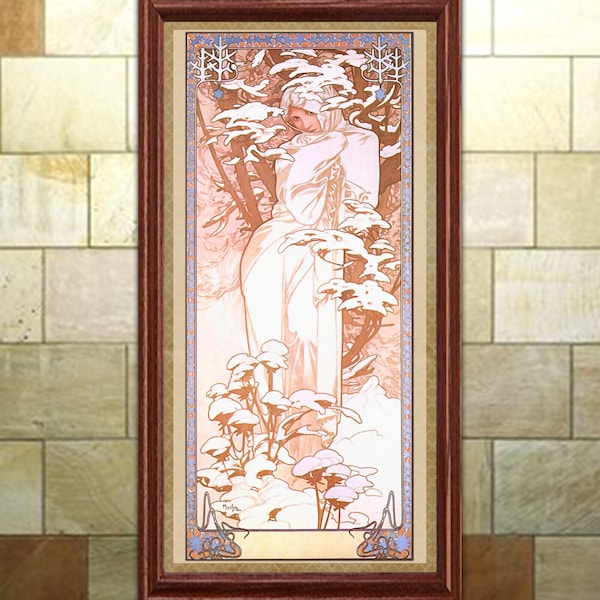 Art Nouveau Print Mucha Winter From The Seasons (1900) Series, Vintage 'bohemian' wall art for home or office decor.