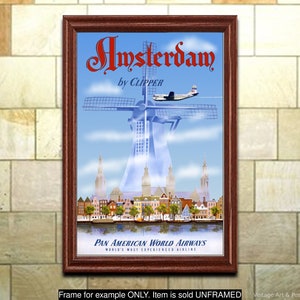 Travel Poster: "Amsterdam", Airline Aviation Art Print