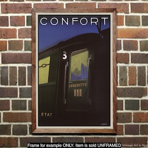 Vintage French Railways Travel Poster: &quot;Confort&quot; Train Art