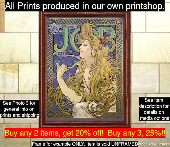 Mucha Art Nouveau Print: Job Cigarette Papers 1896, Bohemian Decor Wall Art 