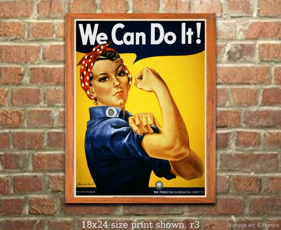 We Can Do It Home Decor Canvas Print Vintage WW2 Rosie choose your size.