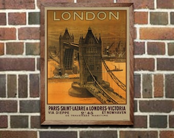 Travel Poster: London-Paris Channel Crossing, Wall Art Print, Vintage
