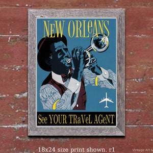 New Orleans Travel Poster:  Airline Wall Art Print, Vintage