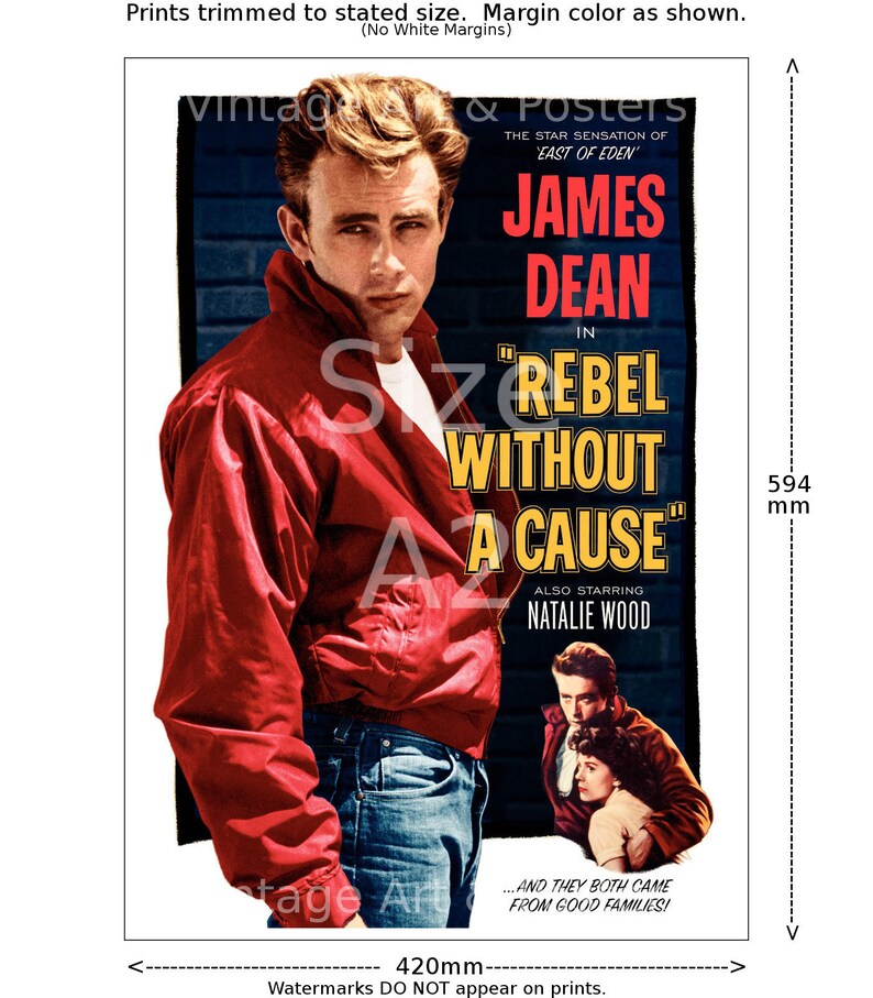 Movie Poster Rebel without A Cause Vintage Film Art Print, Lobby Card, Media Movie Room Home Office Decor, Wall Art 479 A2 (594x420mm)