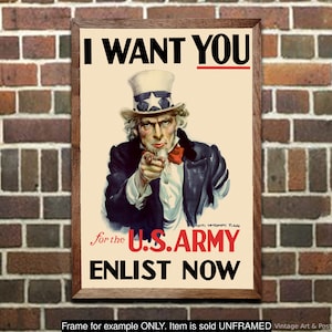 Uncle Sam I Want You World War II U.S. Recruiting Poster Vintage US War Propaganda Poster Print (52)
