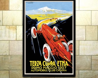 Poster Print Terza Coppa Etna Sticker or Canvas Print  Gift Idea  Wall Decor 1927  Vintage Grand Prix Poster Primo Maggio