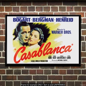 Casablanca Movie Poster, Film Lobby Card Art Print, Bogart & Bergman