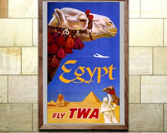 Travel Poster Fly  Egypt Vintage Airline Print, Wall Art for Home or Office Decor Wall Art (237)