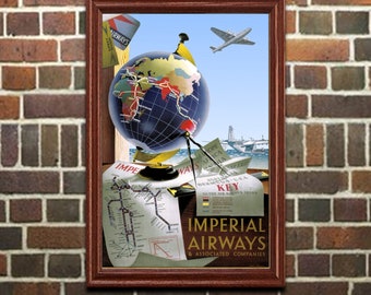 Airline Travel Poster Imperial Airways - Vintage Aviation Print, Walll Art for Home or Office Decor (218)