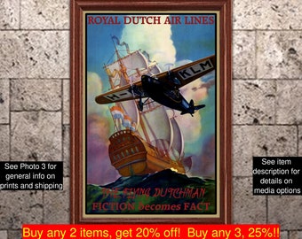 Travel Poster Flying Dutchman Royal Dutch Air Lines, Vintage Print Wall Art for Home Office Decor