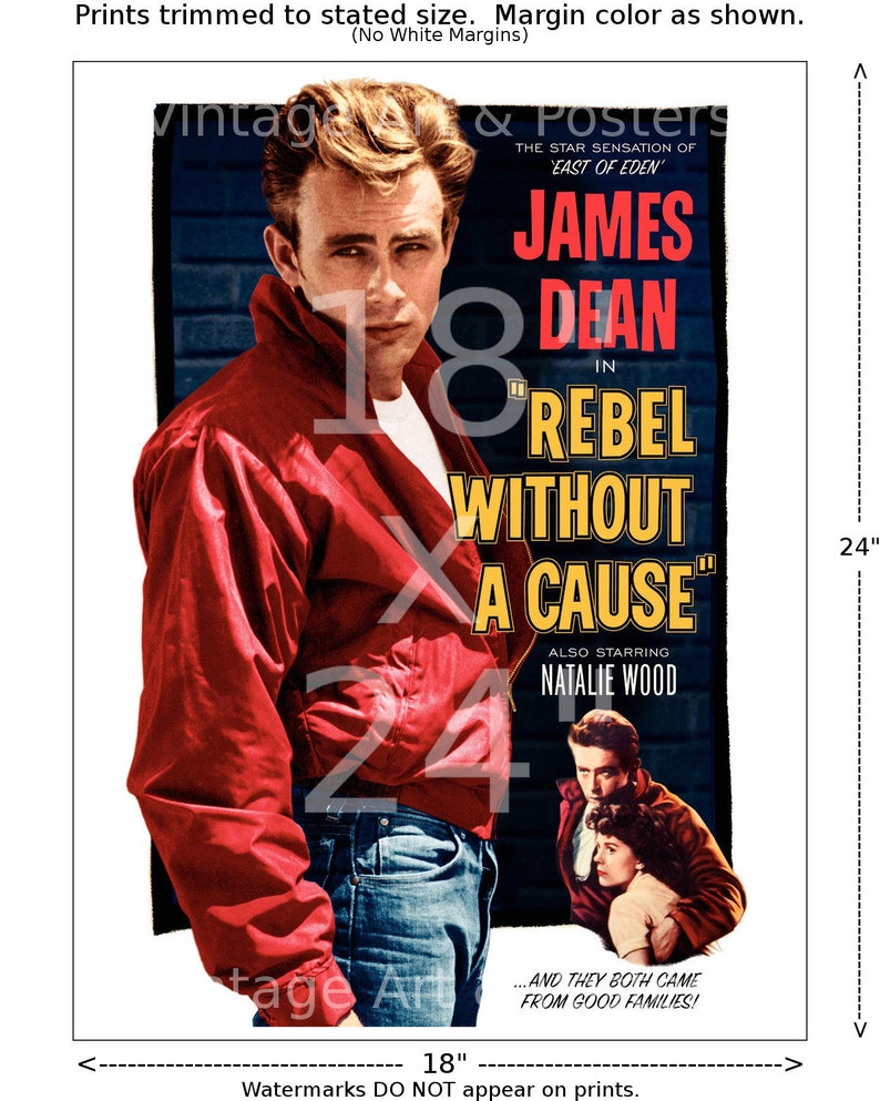 Movie Poster Rebel without A Cause Vintage Film Art Print, Lobby Card, Media Movie Room Home Office Decor, Wall Art 479 18x24 inches