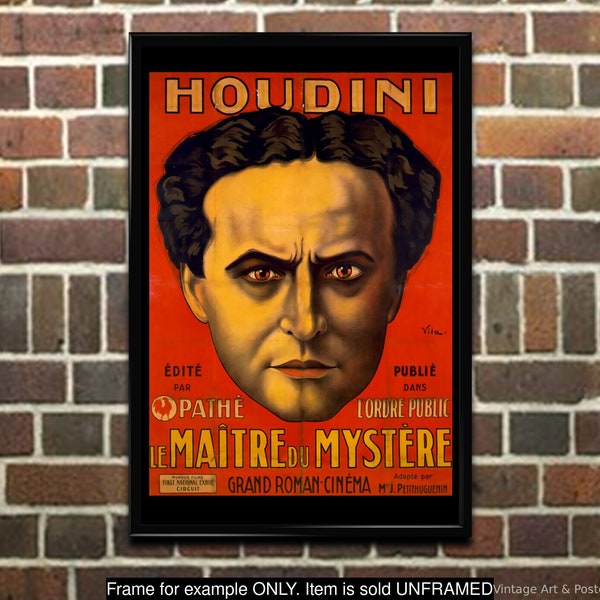 Houdini Poster, Master of Mystery, Vintage Handbill Print, Wall Art for home or office decor