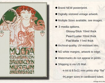 Mucha Art Nouveau Print: 1921 Brooklyn Exhibition Poster, Bohemian