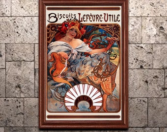 Art Nouveau Print Mucha Biscuits Lefevre-Util 1897, Vintage Art Poster, Wall Art for Home or Office Decor (147)