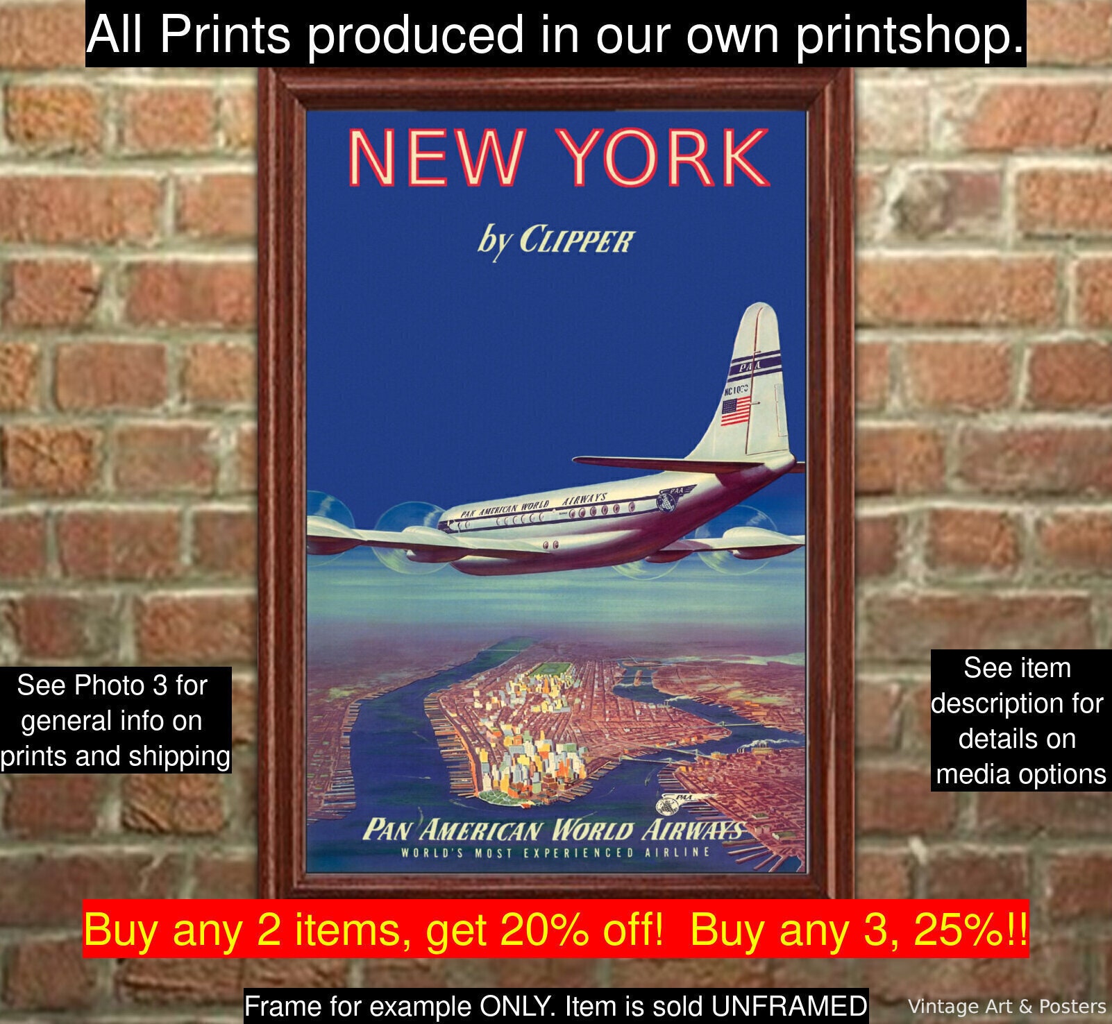 Airline Travel Poster New York City Vintage Print Wall pic photo